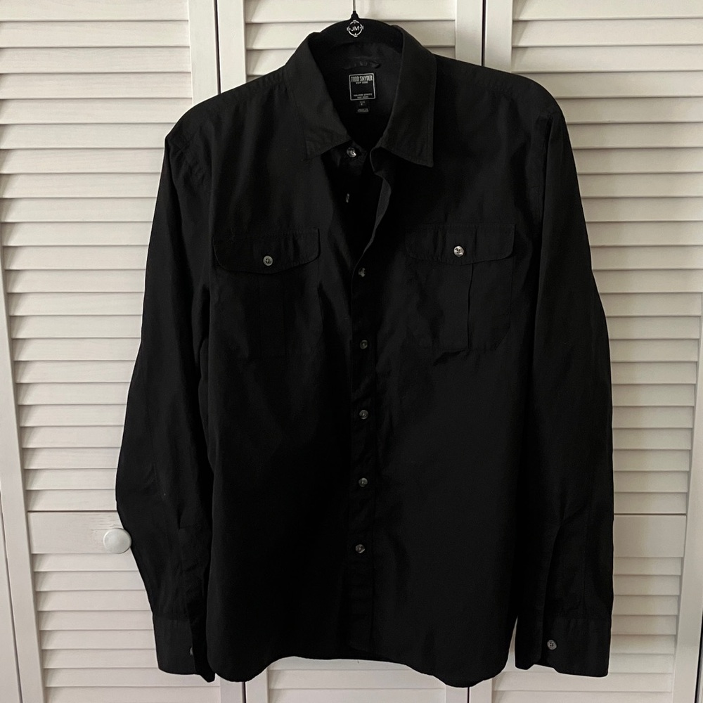 Todd Snyder Black Long-Sleeve Button-Down Shirt Cotton Size L
